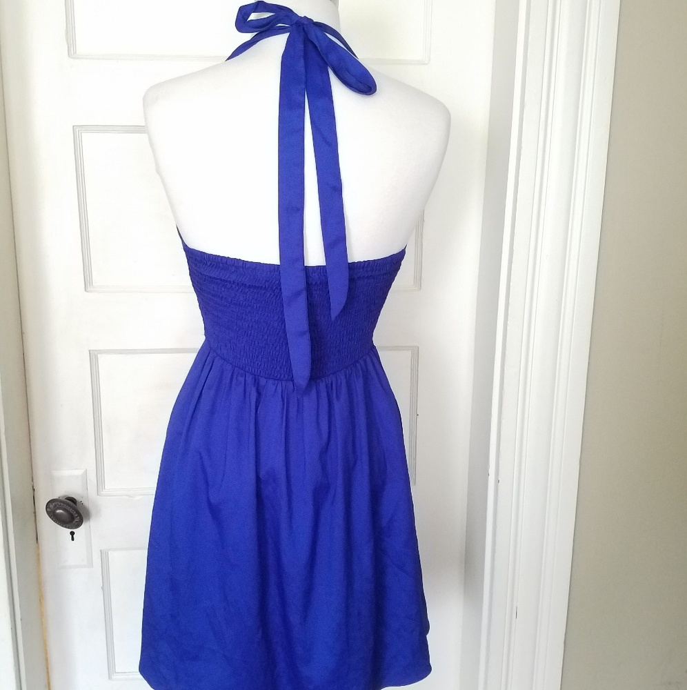 Blue Ruffle Halter Dress Small - Picture 4 of 6